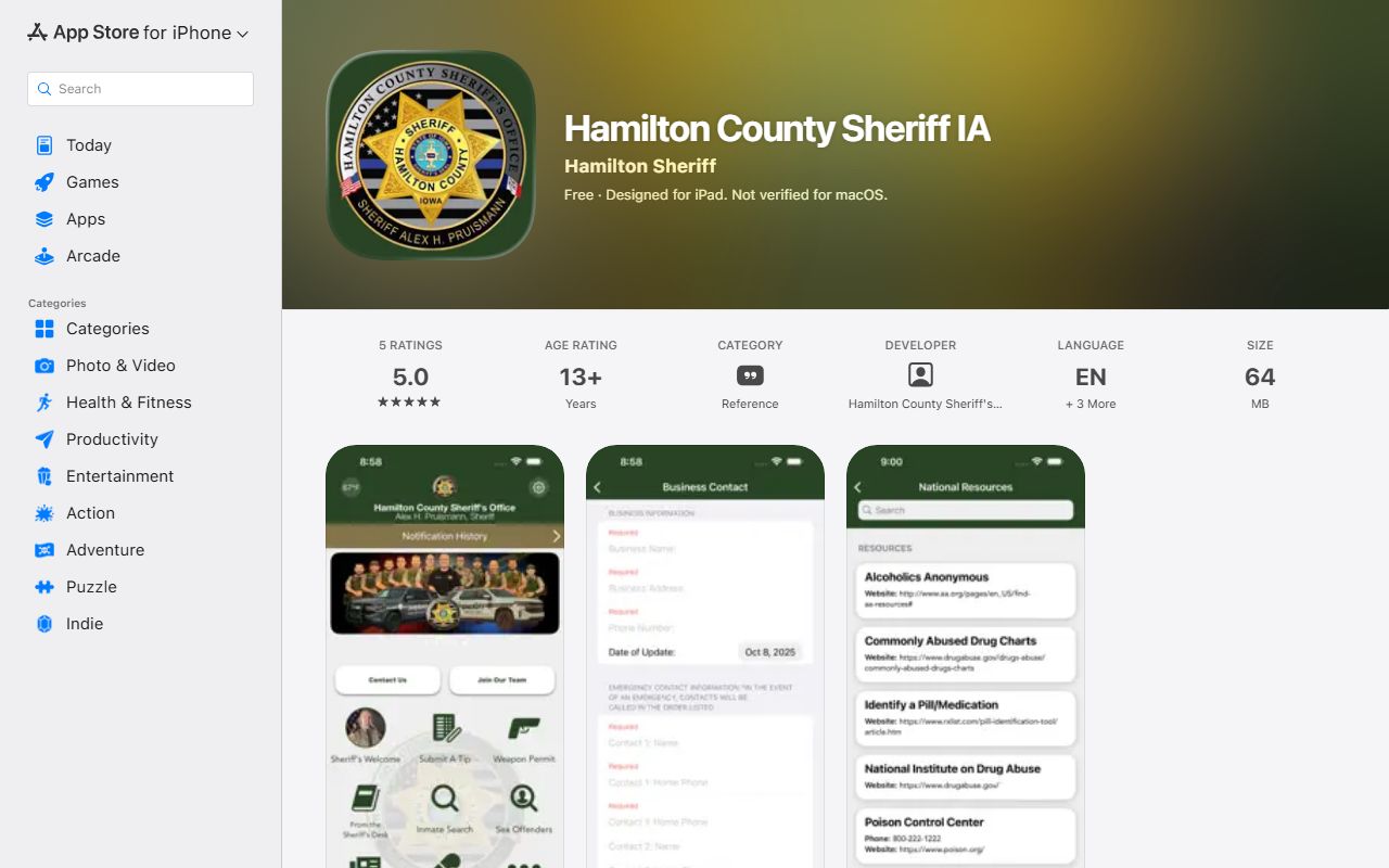 Hamilton County Sheriff IA app inmate search listing